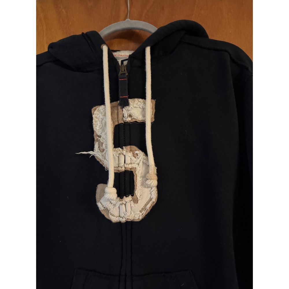 Vintage Y2K Triple 5 Soul NYC Raw Edge Applique Zip Up Hoodie Men Large Black - Picture 6 of 7
